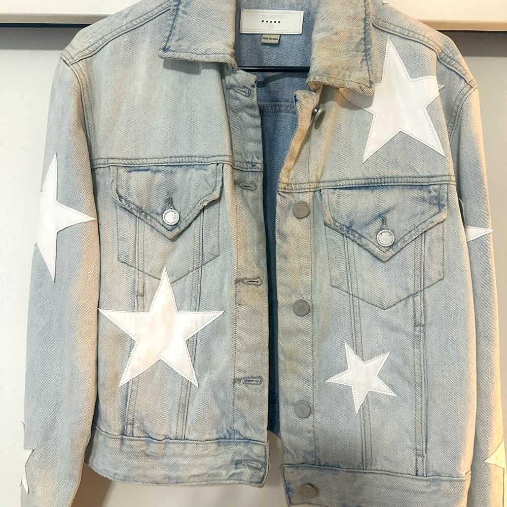 White leather star jean jacket